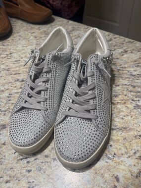 Mi.Mi Goldie…Embellished Gray Suede Lace-Up Sneakers for Women